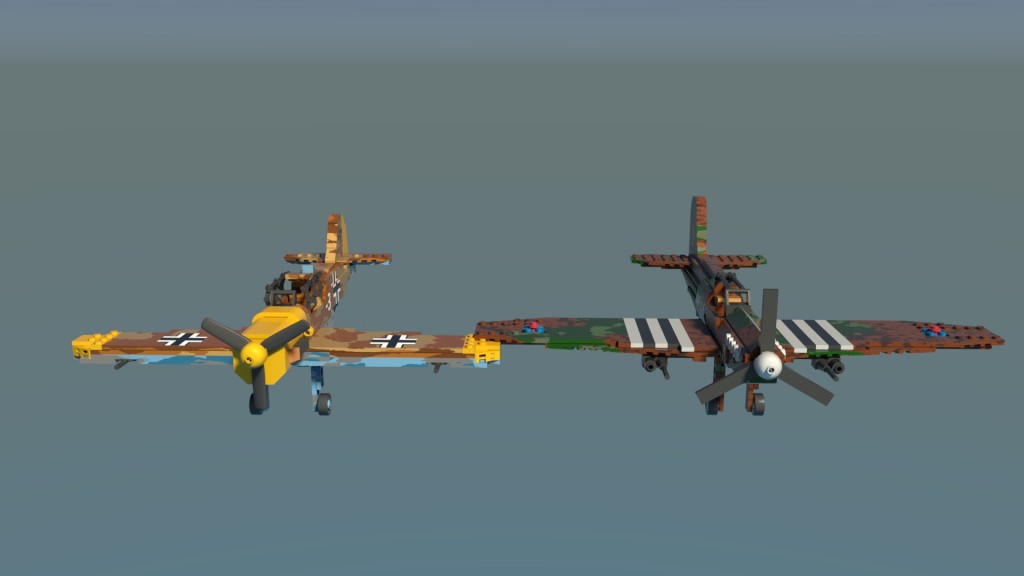 Lego Messerschmitt and Spitfire rigged