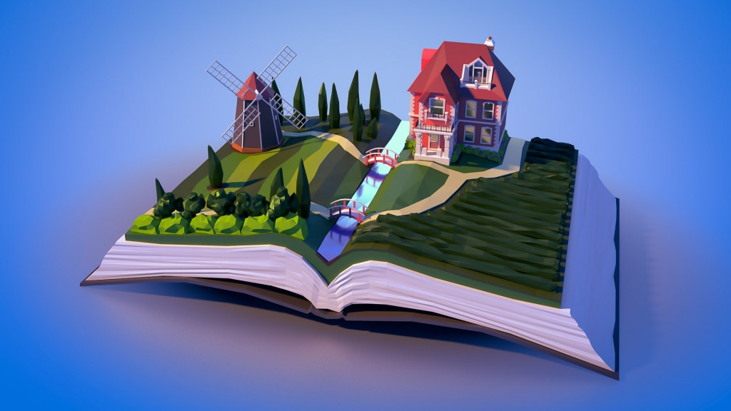 Low poly book landscape