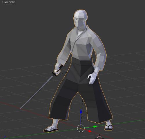 Samurai with Katana Grayscale