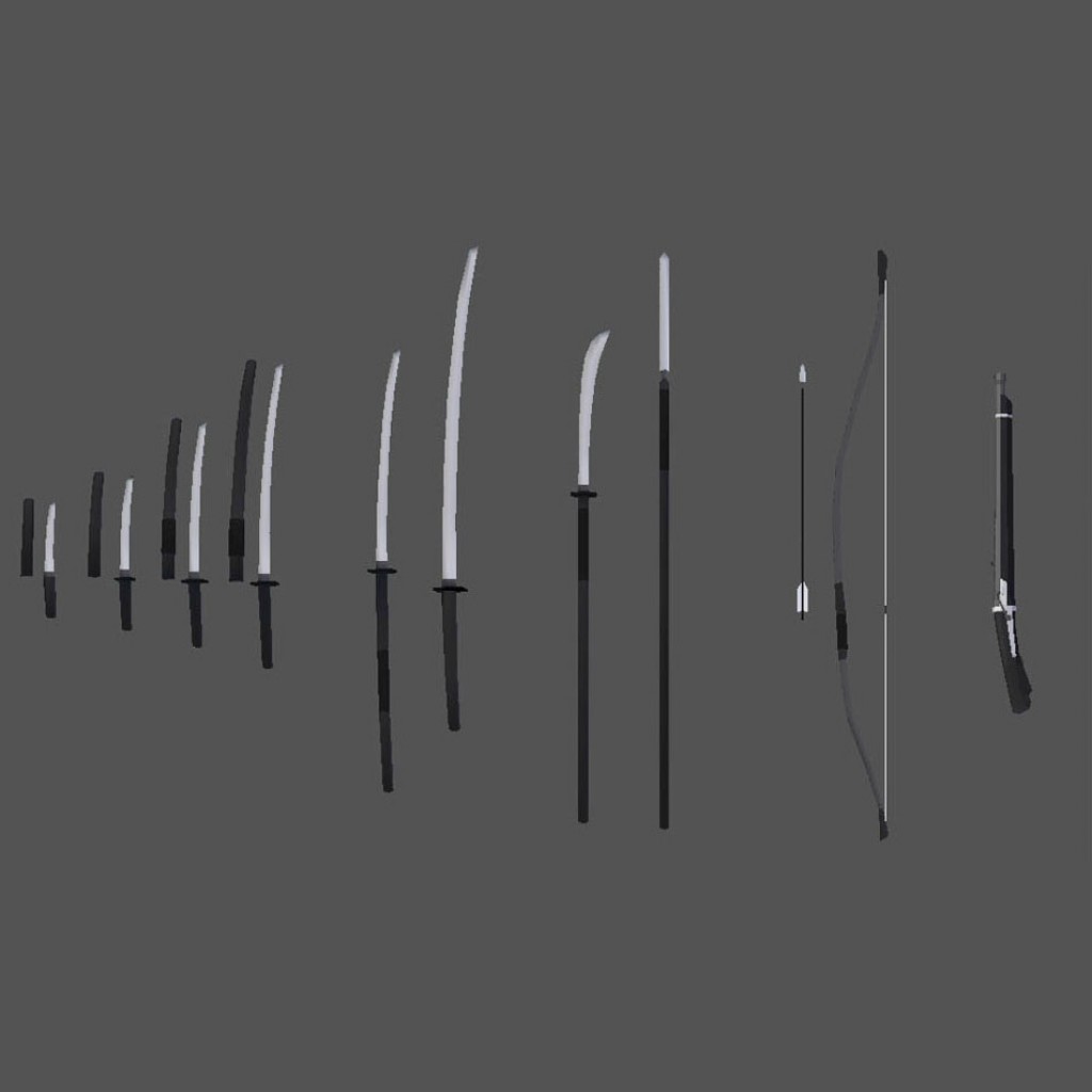 Samurai's Weapons Low Poly Grayscale