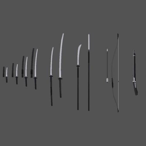 Samurai's Weapons Low Poly Grayscale
