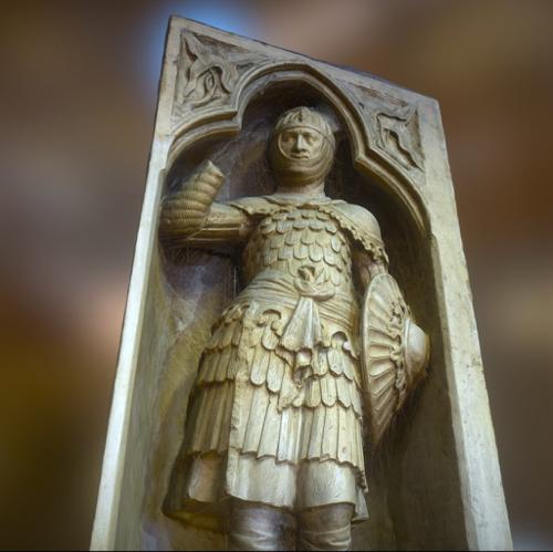 Knight in armor and with shield