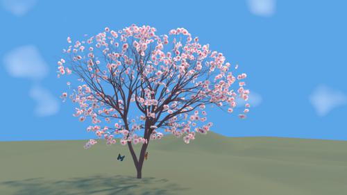 Simple blooming cherry tree
