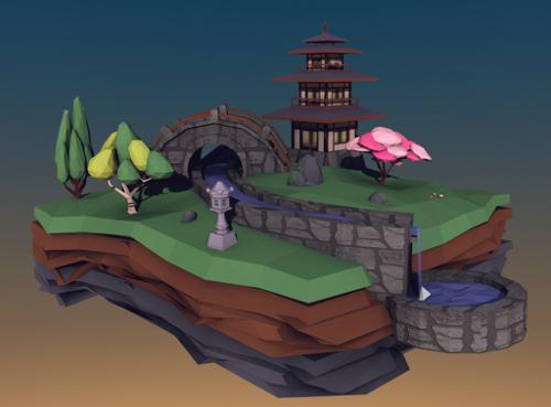 Low Poly Pagoda Garden Tile