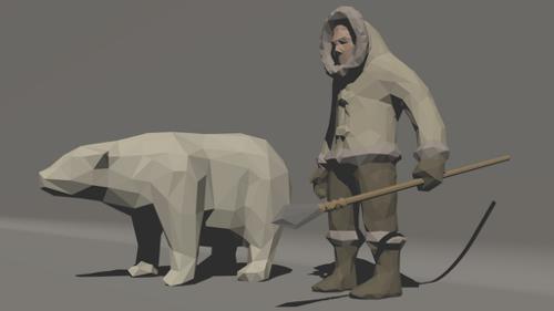 Low Poly Eskimo and Polar Bear
