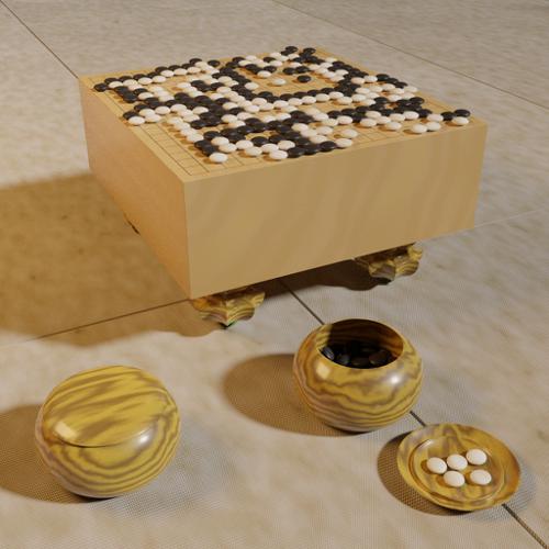 Traditional Go Board, Stones, and Bowls