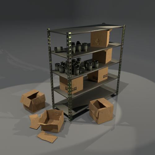 Shelfs and cardboard boxes