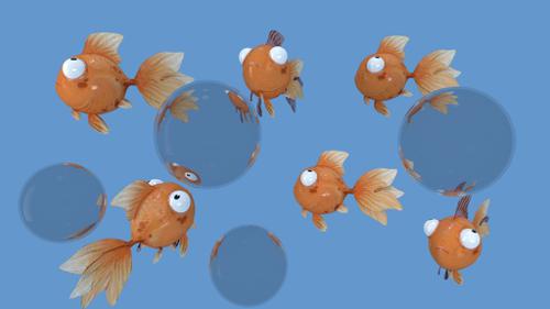Round goldfish with water bubble