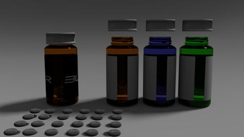 Medication bottle 3 sep. colors