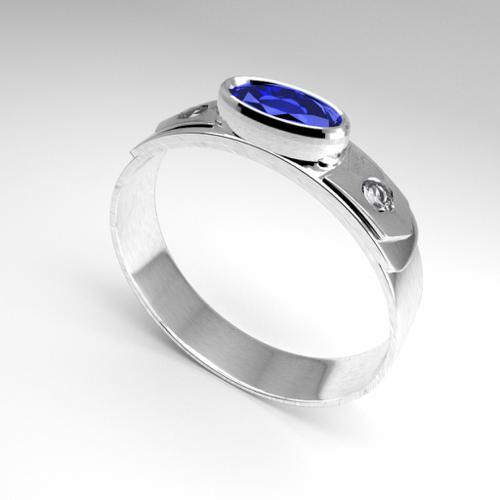 Silver graduation ring with blue stone