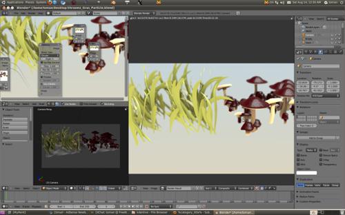 Cartoon forest grass and mushrooms