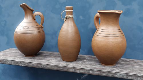 Set of 3 clay jugs
