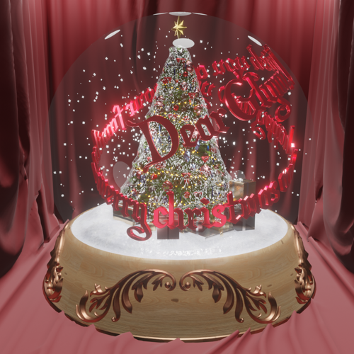 A snow globe with moving text and rotating snow