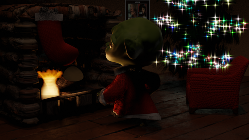 Toddler Yoda Christmas scene