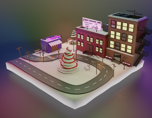 little city in Christmas evening