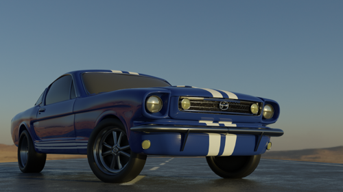 Blue and White Muscle Car