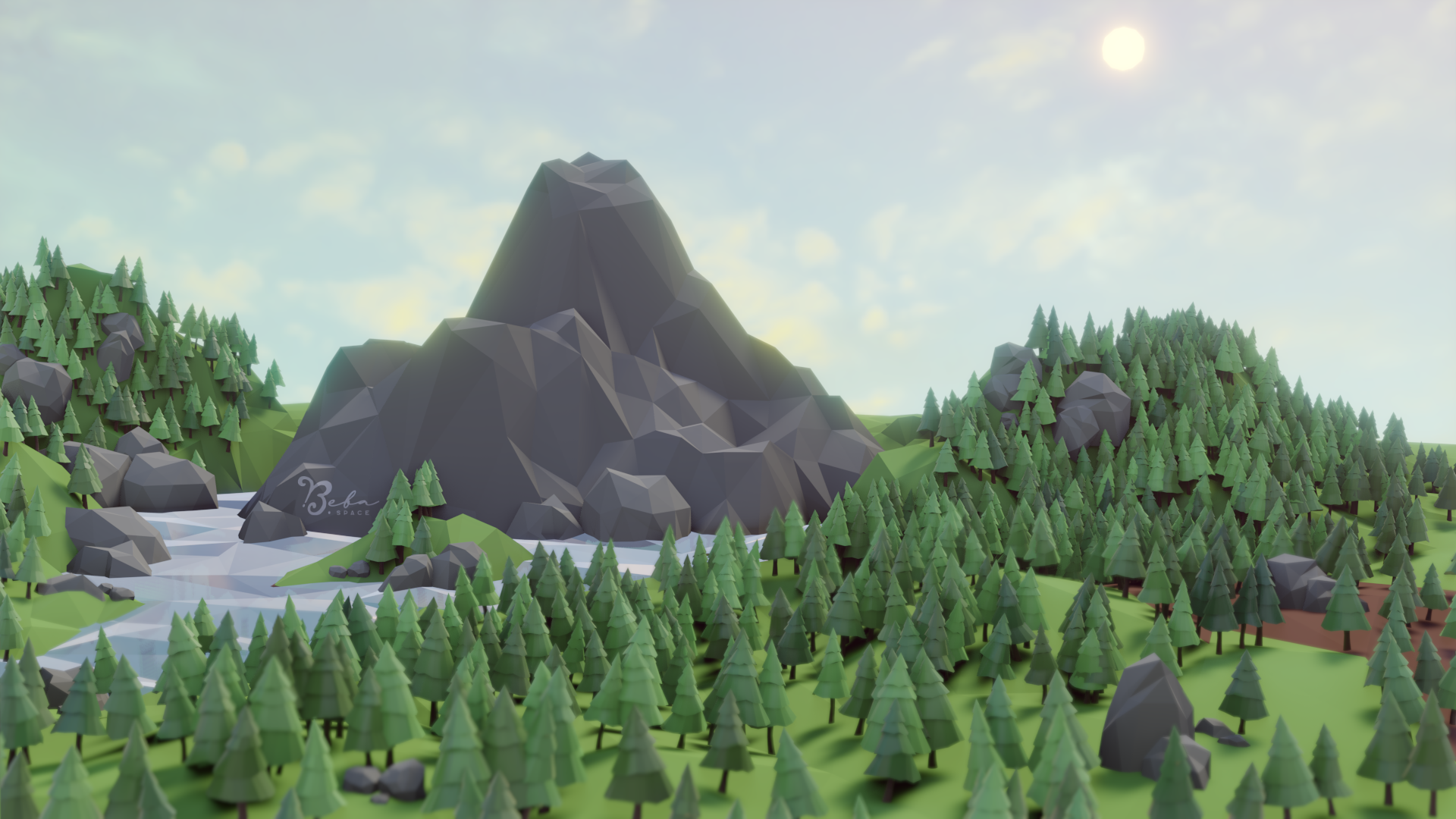Low Poly Scenery, Hills and Lake