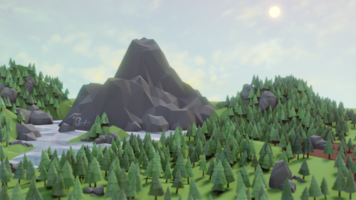 Low Poly Scenery, Hills and Lake