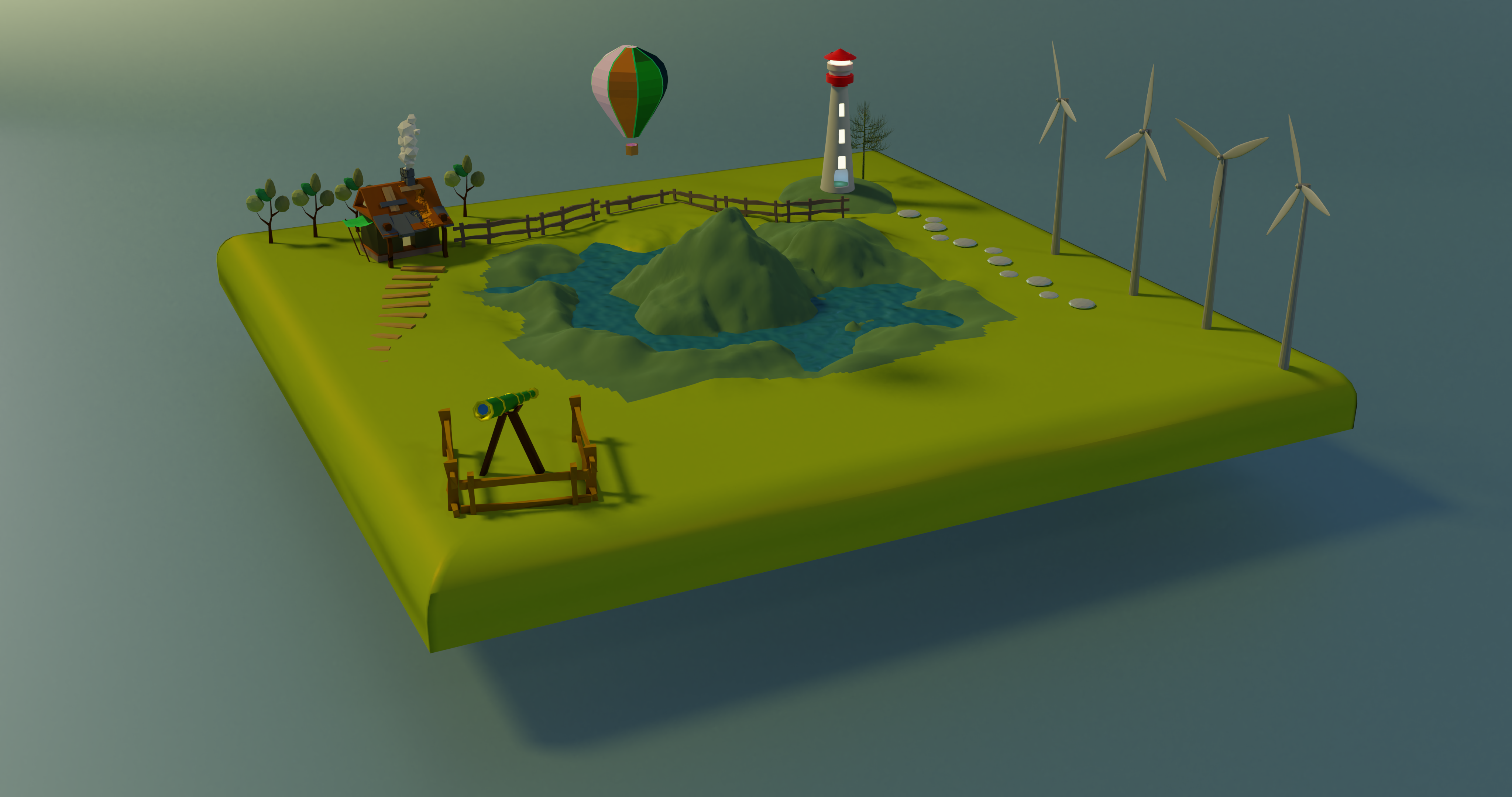 Low Poly Island Scene