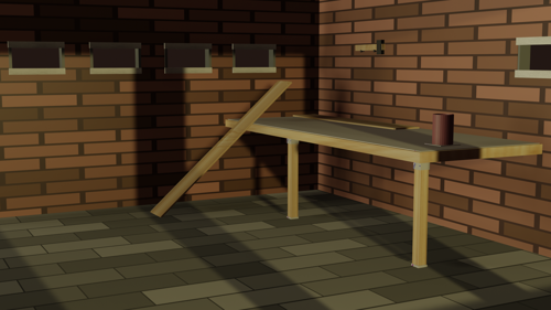 a garage, with a work station