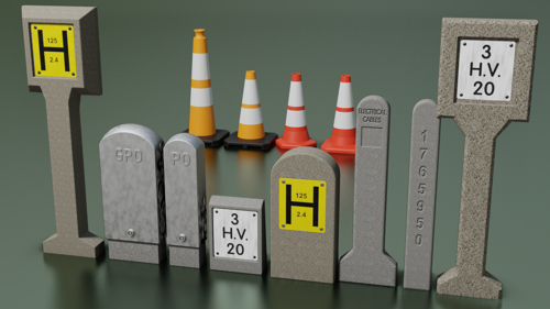 Traffic cones with Hydrant and cable markers