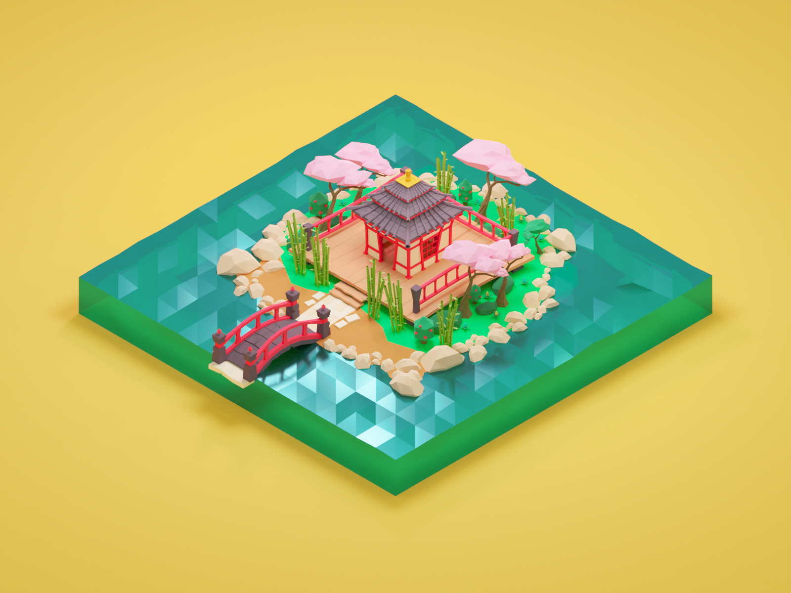 Low Poly Japanese Scene