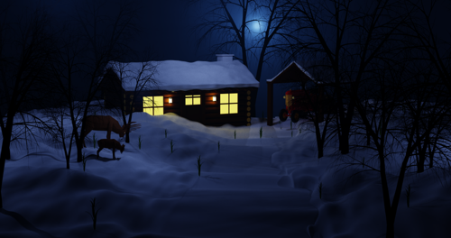 Low Poly Wintry Snowy Night Scene