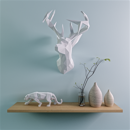 Low Poly Deer on Wall Scene