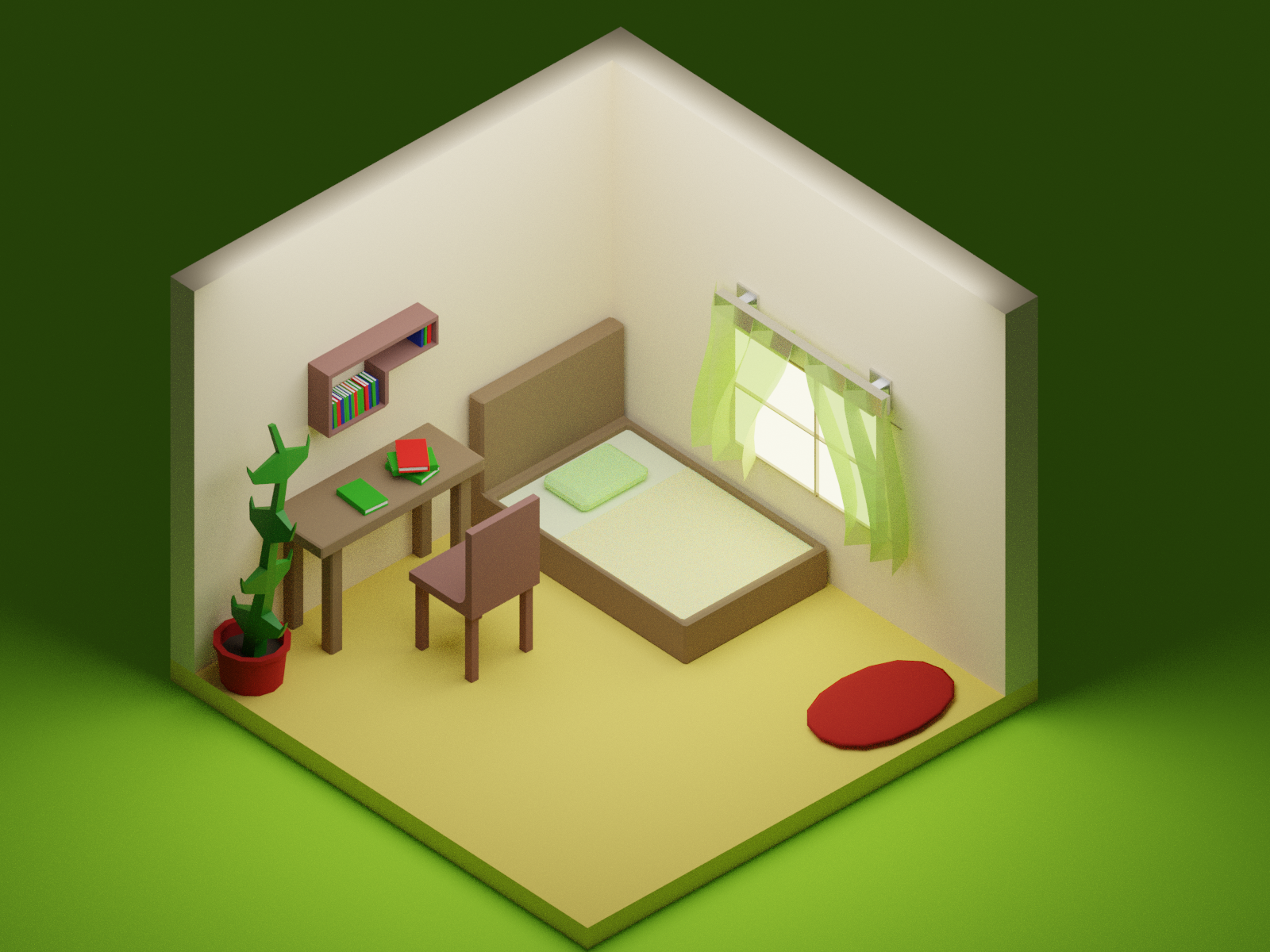 Isometric Low Poly Bedroom