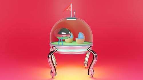 Retro UFO Retrofuturism Vehicle LowPoly Car