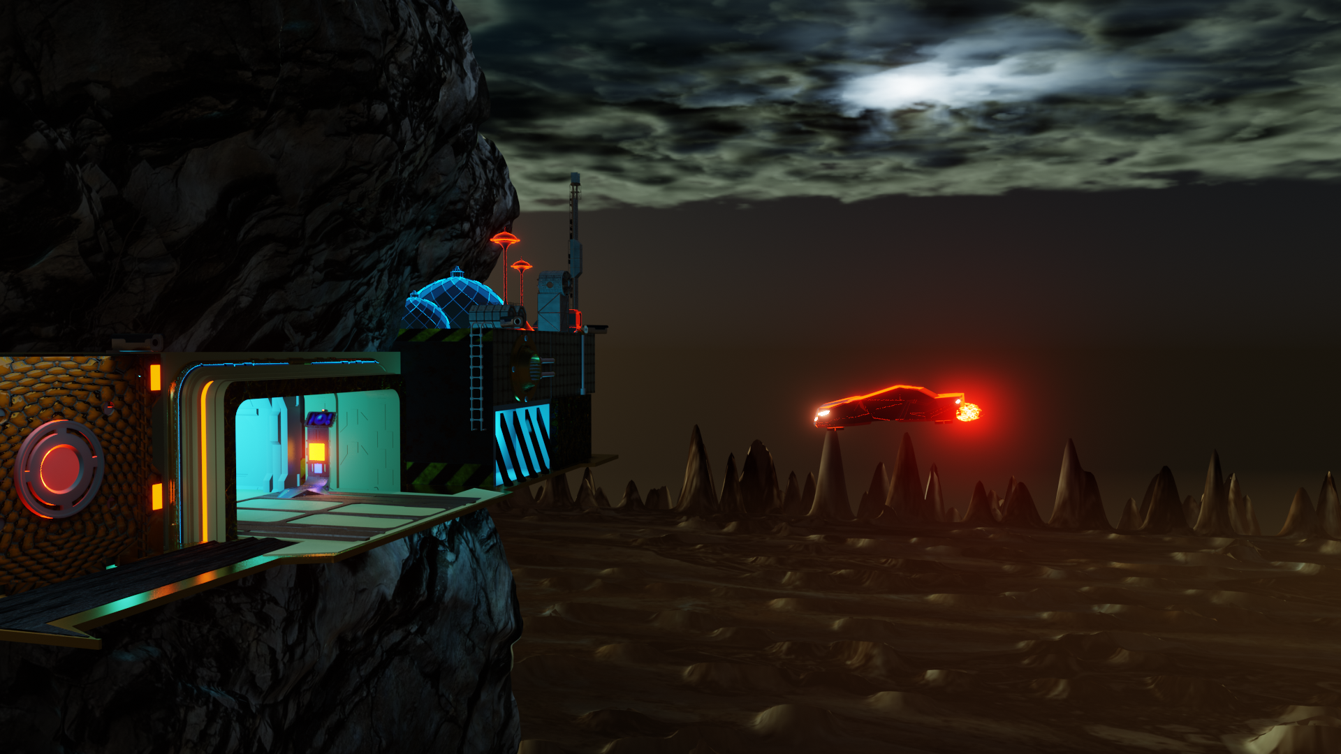 Sifi Station in Mountain Concept Scene