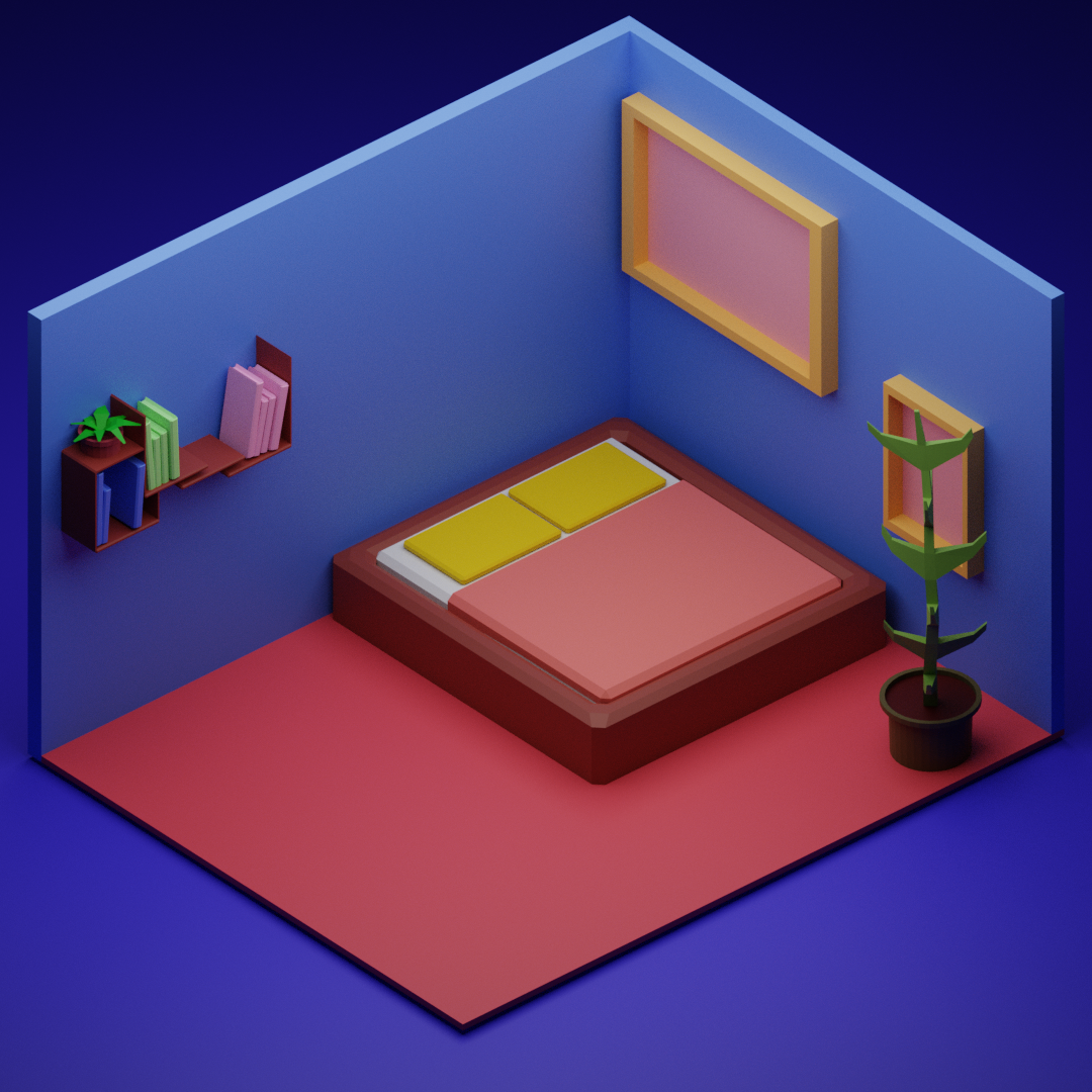 Isometric Low Poly Deluxe Bedroom