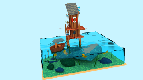 Low poly sea shack