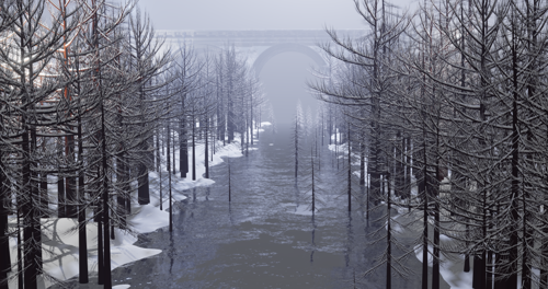 Snowy Winter Stream Scene