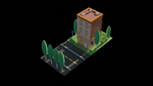 Low poly building scene NIGHT/DAY