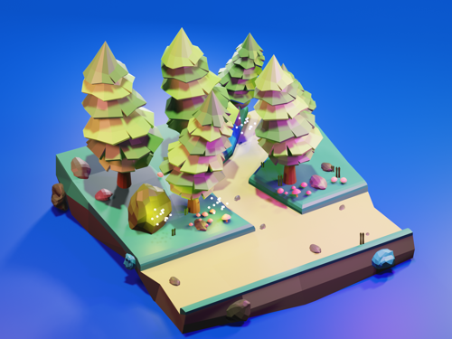 Low poly forest, trees scene II FREE