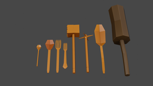 Medieval low poly kitchen tools