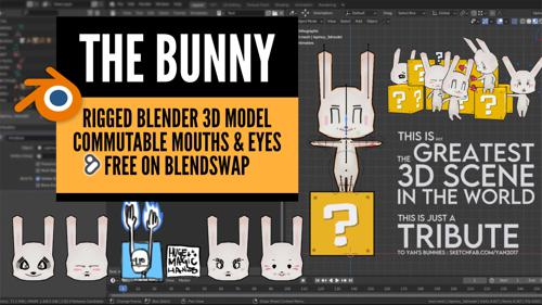 The Bunny - FREE RIGGED BLENDER 3D MODEL, W/ COMMUTABLE MOUTHS & EYES