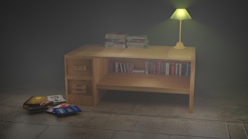 Desk with books and Beautiful lighting