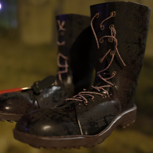 Old combat boots and a cheeseslicer