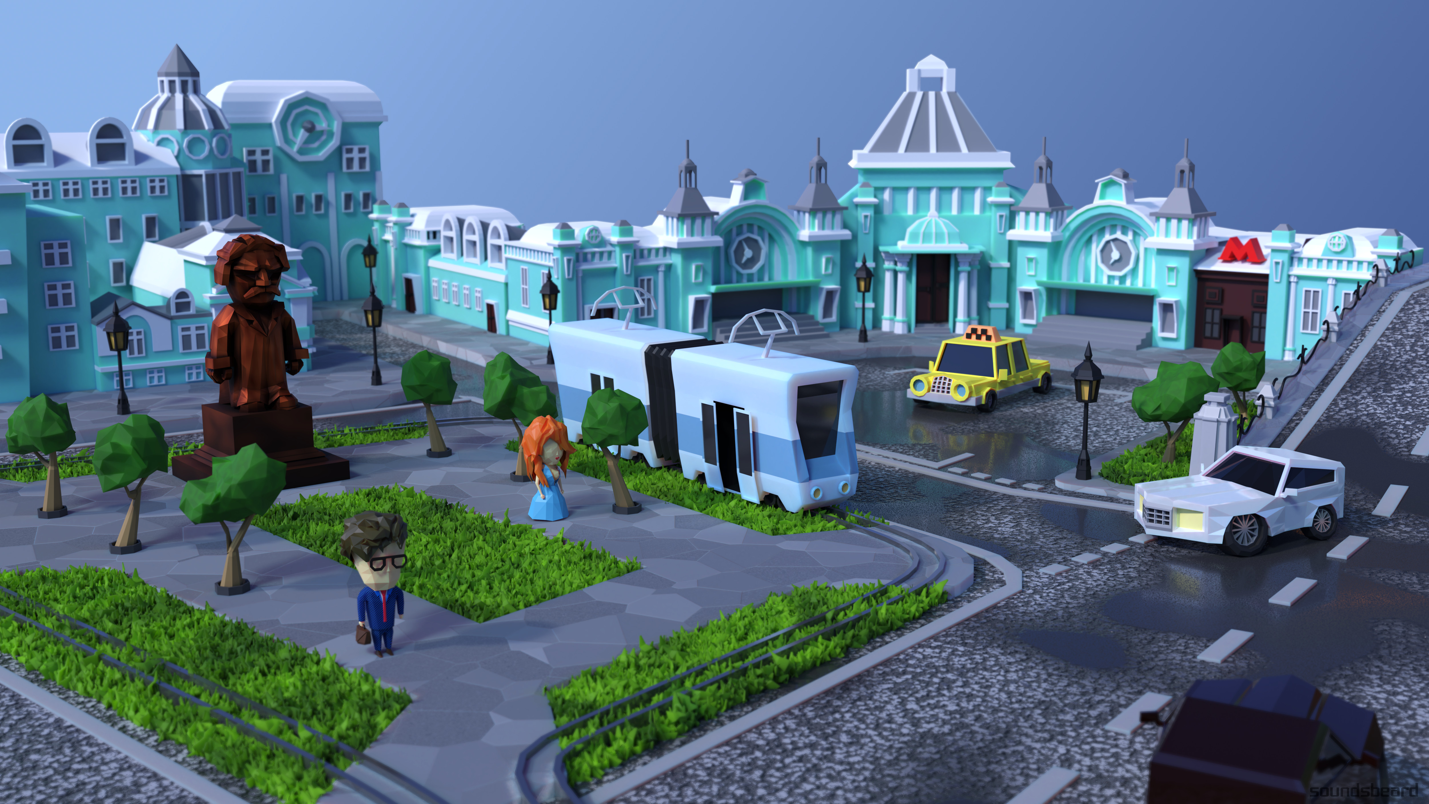 moscow. belorussky railway station. lowpoly