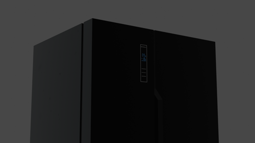 Fridge, Side-by-side, Black glassy front.