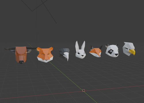 Animals Heads - low poly
