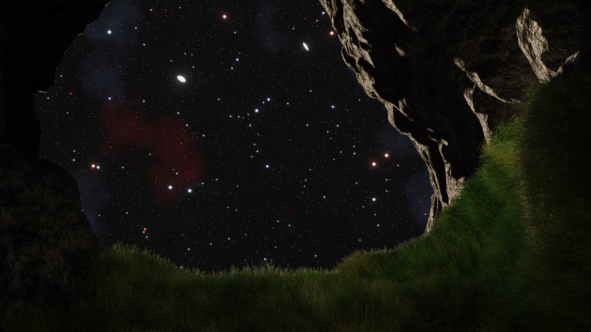 Scene with grass, rock and space