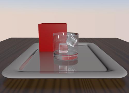 Glass With Ice Cubes On Silver Tray