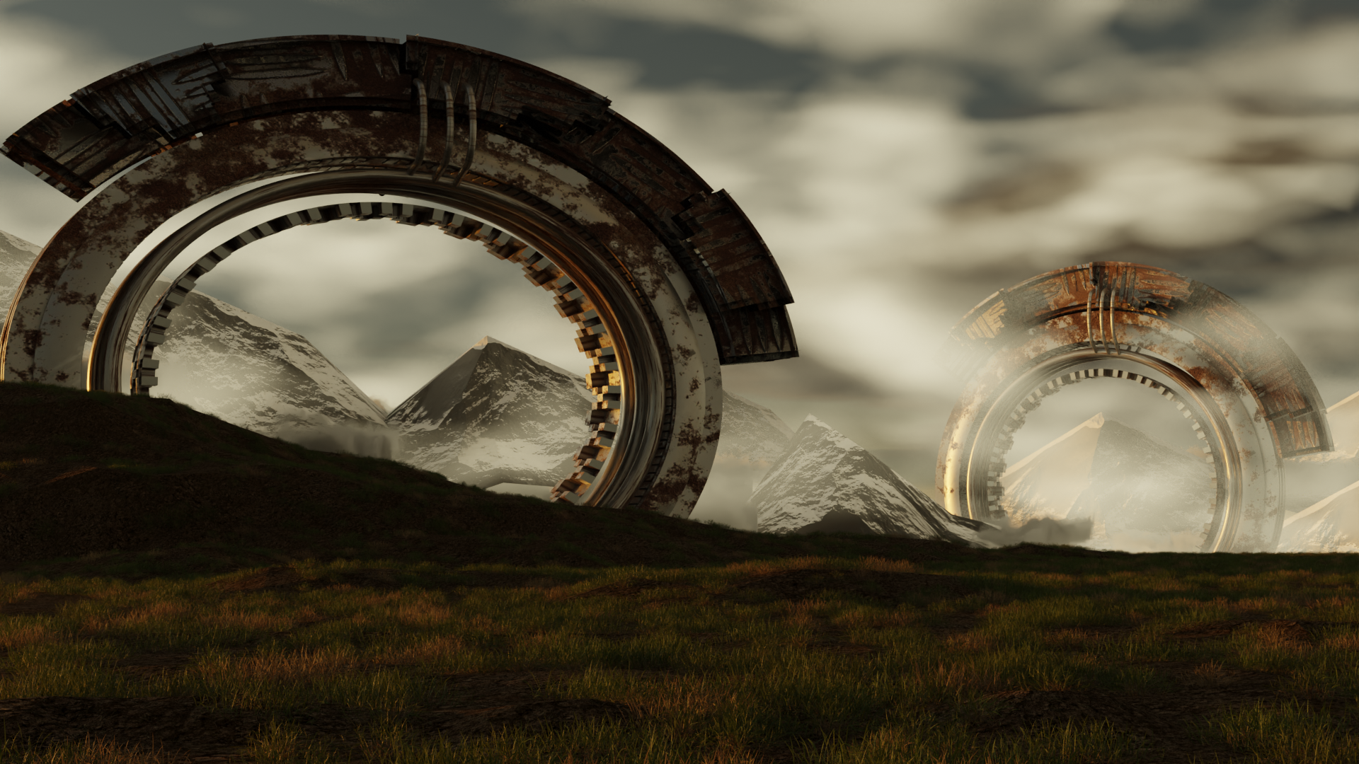 Realistic 3d scifi landscape model with environment 3D model