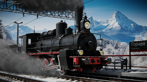 Train in winter mountains