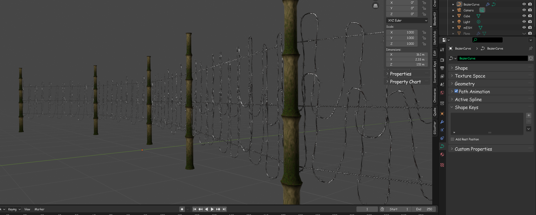 Procedural Bamboo fence bezier