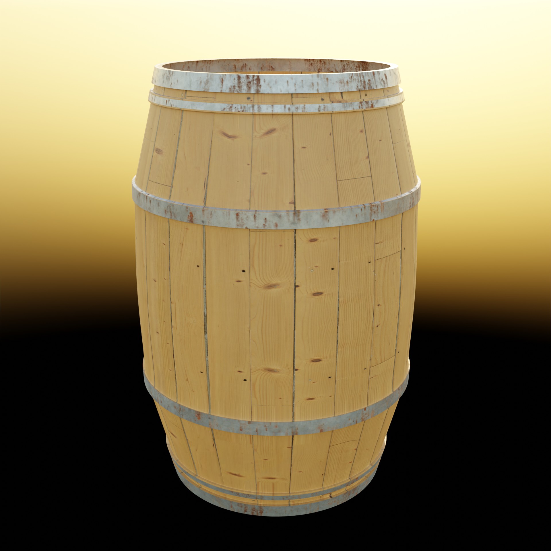 Barrel with rusted metal bands