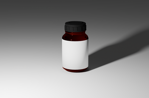 A simple jar for supplement with amber glass and a black lid and label.